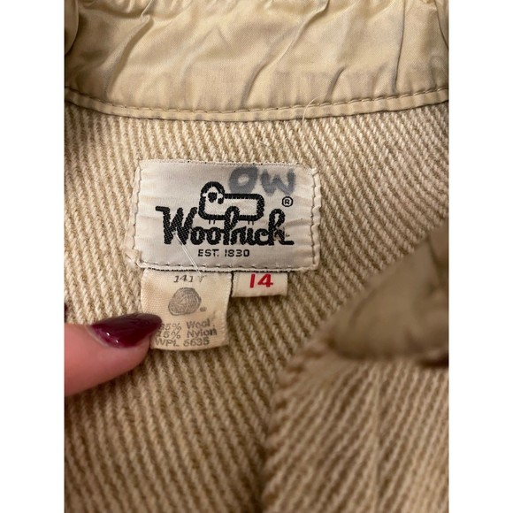 Woolrich Wool Shirt Jacket Thick Flannel Schacket Tan Beige Button Up Vintage L - Picture 5 of 11